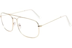 Kelens Gafas sin graduación para hombre y mujer, montura de metal, lente transparente, gafas nerd, retro, cuadradas, con almohadilla nasal decorativa