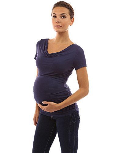 PattyBoutik Mama Cowl Neck Short Sleeve Drawstring Tunic Maternity Knit Top, Size XL