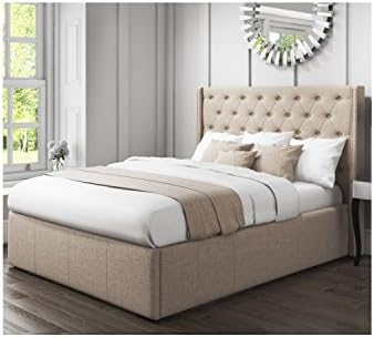 Safina Double Ottoman Bed with Stud Detailing in Beige