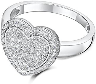 Just Jo Microset Cubic Zirconia Heart Ring in Sterling Silver with Rhodium Plating - Size K