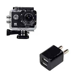 Drumstone Sports 4K Action Camera with Two-Port USB Wall Charger