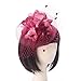 Produktbild Party Kopfbedeckung Hut - Frauen Mädchen Fascinator Hut Mesh Blume Federn Clip Cocktail (Color : Wine Red)