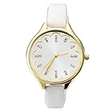 JSDDE Uhren,Genf Elegante Damen-Armbanduhr mit Strass XS Slim Lederarmband Blumen Ladies Dress Analog Quarzuhr,Weiss