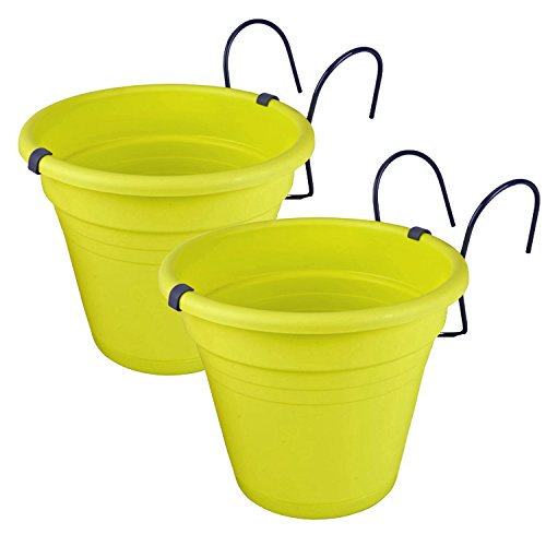 2er Set Hängetopf limegreen Blumentopf Kräutertopf aus Kunststoff für Balkon, Zaun und Garten