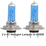 2 x H7 Halogen Lampen in 6000K TECHNISCHE DATEN: Ebenfalls geeignet für die Verwendung als: Nebelscheinwerfer , Fernlicht , Abblendlicht Lampenart: H7 Nennleistung [W]: 55 Sockelausführung: PX 26 d Spannung [V]: 12 Bläuliches Licht 6000k Leuchten-Bauart: Halogen Im Straßenverkehr zugelassen Passend für alle Fahrzeuge, die H7 12V 55W Birnen verwenden Lieferumfang 2x H7 12V 55W Lampen 6000k (Vergewissern Sie sich hierbei vor dem Kauf ob eine H7 Birne in Ihrem Fahrzeug verbaut ist)