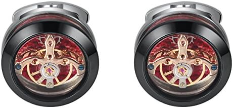 Dich Creat Men's Stainless Steel Silver/Black Contract Colors Open Side Cage Tourbillon Movement Cufflinks