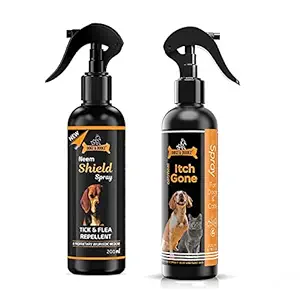 Dogz & Dudez Neem Shield Tick & Flea Repellent Spray Combo with Itchgone Spray for Dogs, Puppies and Cats (Neem Shield + Itchgone Spray) 200 ml Each