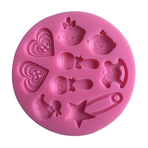 Karen Baking 2Pcs/Set Babypflege Geformt 3D Silikon-verzierender Schokoladen-Kuchen-Form-Fondant-backendes Werkzeug-Rosa - 3