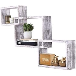 Tablettes murales rustiques carrées en forme de tablettes flottantes - Lot de 3 - Vis et ancrages inclus - Tablettes en bois pour chambre à coucher- Décor rustique mural de la grange - Blanc rustique