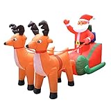 Phayee Christmas Double Deer Cart, Père Noël Gonflable Noël avec Cadeau en traîneau, décoration de Noël Mignon pour Le Jardin intérieur en Plein air