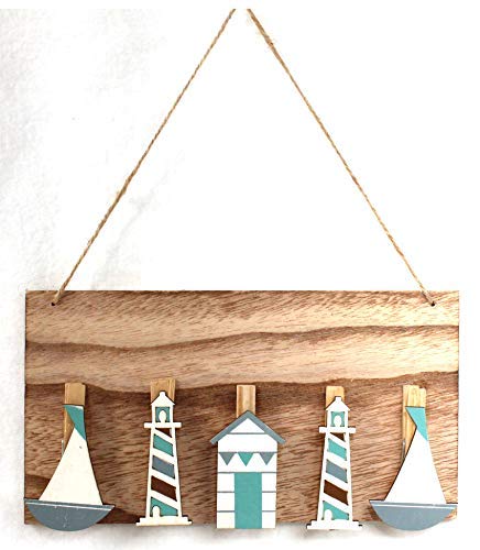 Maritime Dekoration Memo-Brett Madera con 5 Broches Sostenedor Soporte de Notas Soporte de Foto