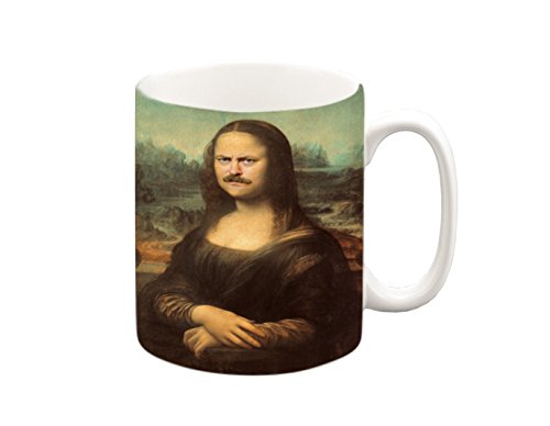 Ron Swanson como Mona Lisa taza, taza de café, taza de té, taza de porcelana