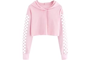 Cicy Bell Sudadera con capucha para niñas niños Crop Tops lindos cuadros manga larga moda sudaderas con capucha