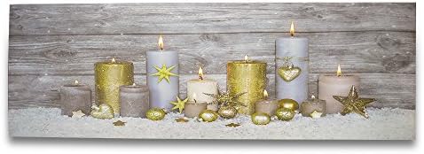 JILIGUALA Christmas LED Wrapped Canvas Art Print for Home Wall Decoration- LED Lights Canvas Print Lighted Candle Picture(11 candles), Size 23.6(L)x7.8(W)inch- Requires 2 AA Batteries (Not Included)