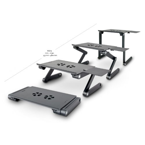 eSmart Germany Notebooktisch „NOKI“ mit Lüfter Schwarz Maße Arbeitsfläche / Mausablage 420mmx265mm / 150mmx160mm Höhe 45mm-480 mm Breite inklusive Füße 487mm - 3