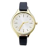 JSDDE Uhren,Genf Elegante Damen-Armbanduhr mit Strass XS Slim Lederarmband Blumen Ladies Dress Analog Quarzuhr,Schwarz