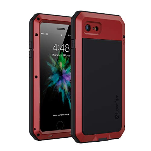 Funda iPhone 7 / 8, Lanhiem [Rugged Armour] Antigolpes Metal Estuche Protectora, Absorción de Choque y Duradera Fundas con Protector de Pantalla Vidrio Carcasa para 4.7