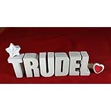 Beton, Steinguss Buchstaben 3 D Deko Schriftzug Namen TRUDEL als Geschenk verpackt! Ein etwas ausgefallenes Geschenk zur Geburt, Taufe, Geburtstag oder auch zu anderen Anlässen.