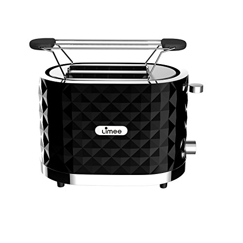 Limee Toaster für 2 Scheiben, Brötchenwärmer aus Edelstahl, kühle Außenseite, Schwarz,Black-B