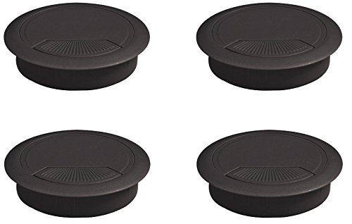 Emuca 3196417 Lot de 4 Passe-câbles ronds encastrables en Plastique pour table de bureau ⌀ 80 mm Noir