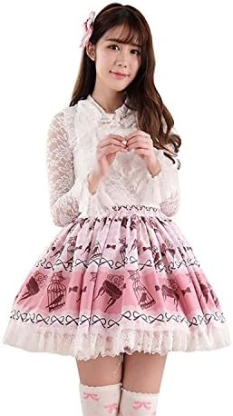 Ainclu Sweet Lady Pink Polyester Lace Bird-In-Cage Printed Lolita Skirt