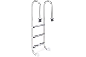 RELAX4LIFE Escalera de Piscina de Acero Inoxidable con 3 Peldaños Antideslizantes, Escalera Piscina Desmontable para Piscina, SPA y Parques Acuático, Carga 150kg, 55x25x132,5cm, Plateado