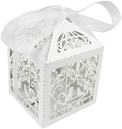 50PCS Luxury Wedding Party Sweets Cake Candy Gift Favour Favors Boxes (Love Bird, White)