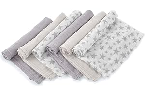 JANE Jané Pack de 6 Muselinas Multiusos, Lactancia, Tejido Natural Algodón y Bamboo, Antiácaros, Ecológico, 35x35 cm, Gris