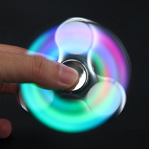 Hand Spinner LED Licht Fidget Hand Spinner Finger Spielzeug EDC Focus Gyro Spielzeug (Silber) - 3