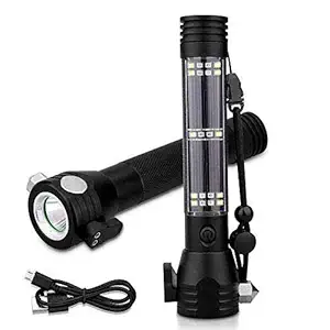 Dagali 7 Mode Torch Light High Power Long Distance with Power Bank/Rechargeable with Solar- Black