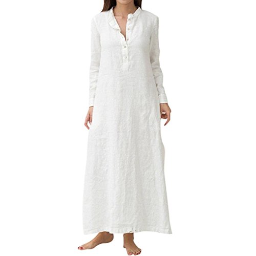 Preisvergleich Produktbild Yanhoo-Bekleidung Damen Einfarbig Kaftan Baumwolle Langärmel Plain Casaul Uberdimensionierte Lässige Maxi Langes Retro Hemd Kleid