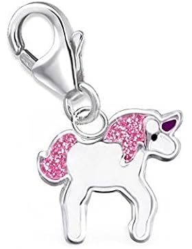 GH1a Glitzer Einhorn Charm Anhänger 925 Sterling Silber Mädchen Geschenkidee 069