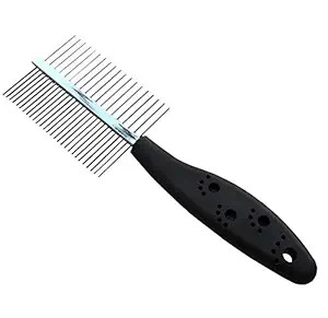 Pet Needs Double Sided Pet Comb Stainless Steel Pin Dog Grooming Brush-Medium (Black)