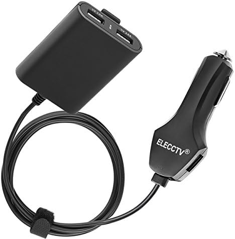ELECCTV 4-port USB Car Kits with 2M Optimal Cable Friendly for Front/Back Seat Passenger, Compatible for Apple, Android and Other USB Powered Devices