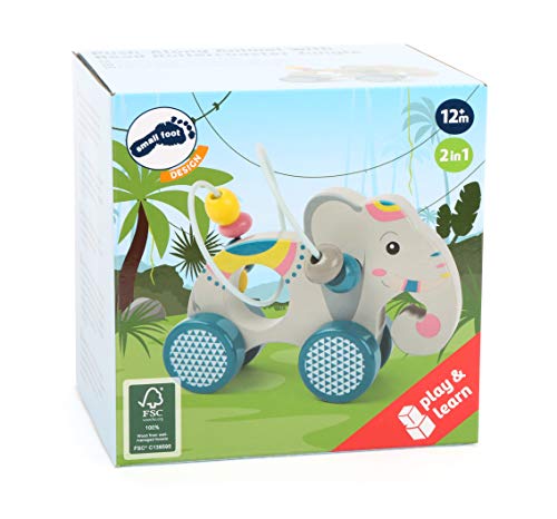 small foot 11088 Éléphant à pousser "Jungle" en bois, avec circuit de motricité et motif coloré, à partir de 12 mois – Image 3