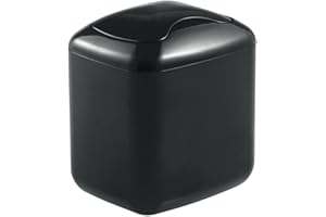 mDesign Papelera de plástico – el perfecto accesorio para el baño o para su oficina con un diseño moderno – Color: negro