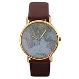 Minetom Vintage Retro Weltkarte Leather Quarz Armbanduhr Lederarmband Uhr Top Watch