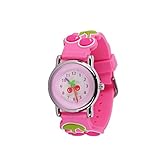 WOLFTEETH Kinder und Jugendliche Uhr Analog Quarz mit Silikon Armband 303605 Rosa Armband mit Kirsche