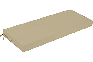 PRIMEPATIO Coussin de banc d'extérieur en mousse confortable, imperméable, pour balancelle hollywoodienne avec rubans, rembourrage épais, pour meubles de jardin, 150 x 50 cm, beige