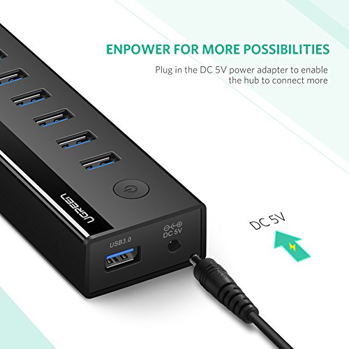 UGREEN 7 Ports USB 3.0 Hub mit 5V 2A Netzteil, USB 3.0 Kabel, Schalter und LED-Anzeigen für PC, MAC, Notebook, Ultrabook, Tablet und andere USB Geräte, Schwarz - 6