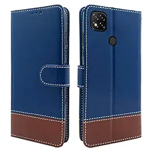 Pikkme Mi Redmi 9 / 9C / 9 Activ Flip Cover Leather Finish Wallet Back Case for Xiaomi Redmi 9 / 9C / 9 Activ (Blue & Brown)