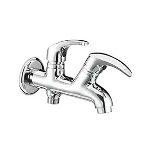 Cera Platinum F1001162 Brass Single Lever 2 Way Bib Cock with Wall Flange and Aerator (Silver)