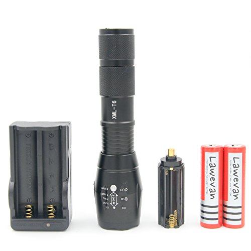 Lawevan® LED CREE XM-L T6 1600 Lumen Taschenlampe 5 Modi Einstellbare Zoomable Taschenlampen+18650 Akku+AC Ladegerät