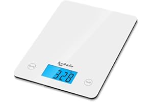 Kabalo White Kitchen Household Food Cooking Weighing Scale 5kg capacity 5000g/1g, Batteries Included! Flat Slim Design, Premier LCD Digital Electronic, with blue backlight