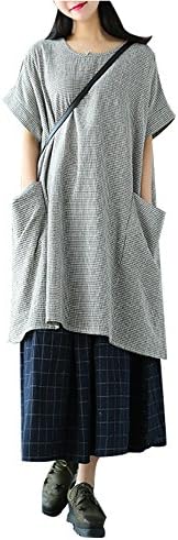Mrs Duberess Women's Plus Size Cotton Loose Short Sleeve Oversized Tunic Blouse (One Size, Gray)