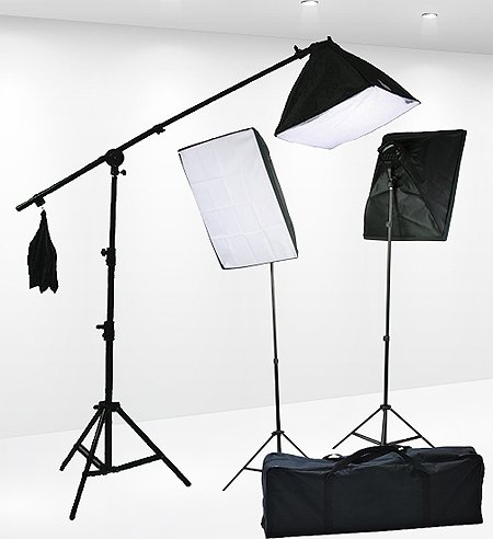 FancierstudioLighting Kit 2400 Watt Professional Video Lighting Kit With Three Softbox Lights, Boom Arm Hairlight Softbox, Lighting Kit for Studio Photography and Continuous Lighting (9004SB2)