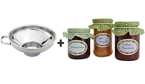 Jumbo-Pack Einmach-Etiketten 3 x 100 Stück + Marmeladentrichter aus Edelstahl