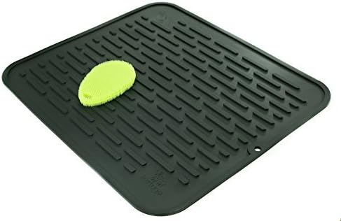 XL Silicone Dish Drying Mat & Counter Protector and Stay Clean Scrubby | Hygienic, Antibacterial, Dishwasher Safe | Wide Ridges Easy to Wipe Clean | Heat Resistant 450º 17.8 x 15.8'' | Black