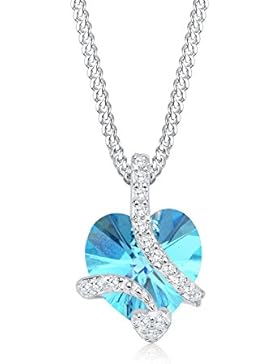 Elli Damen-Kette mit Anhänger Herz 925 Sterling Silber Swarovski Kristall blau Brillantschliff