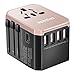Produktbild VELAZZIO EPICKA Reiseadapter Universal Weltweiter Stromadapter für 150 Ländern Reisestecker mit 5.6A AC Steckdose 4 USB Type-C für Reise USA UK AUS EU usw (Rosegold)